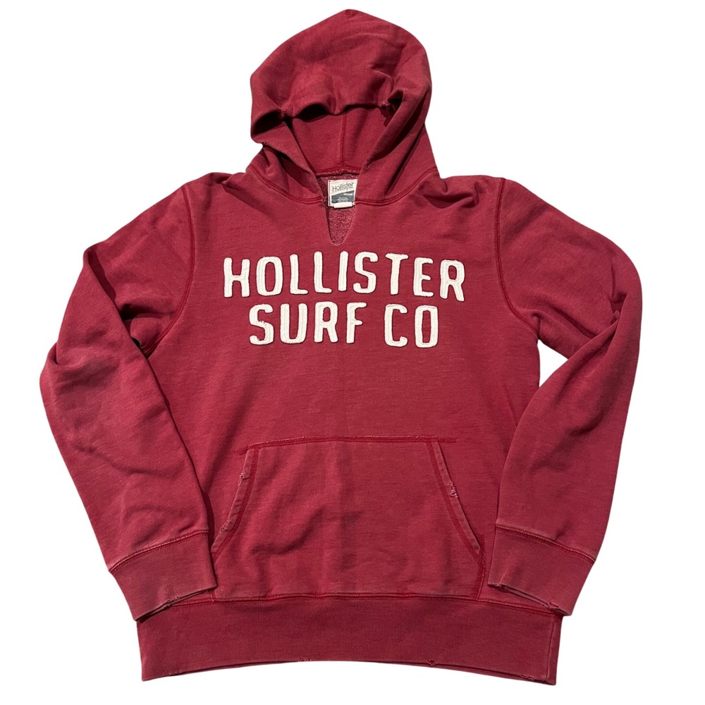 VTG Y2K Hollister Hoodie Sweatshirt Pullover Spellout Red White Medium